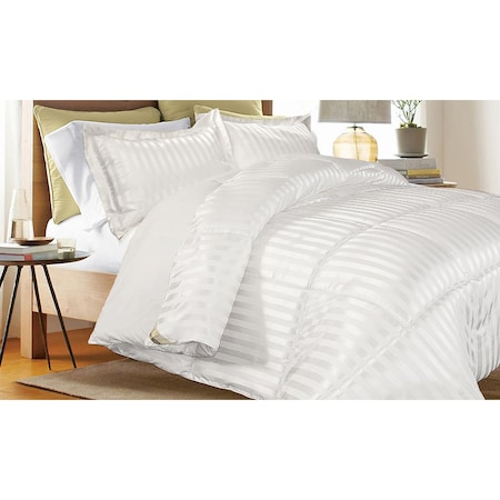Down Alternative Solid/Stripe Reversible Comforter, White, Twin